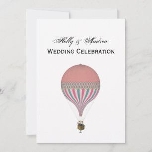 Invitation Vintage Rose, Bleu clair Hot Air Balloon V Mariage