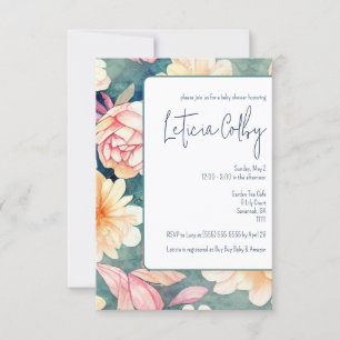 Invitation Vintage rose, bleu, vert Baby shower Floral