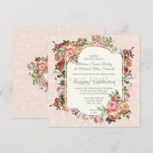 Invitation Vintage Rose d'antiquité Floral Bouquet Carré Mari