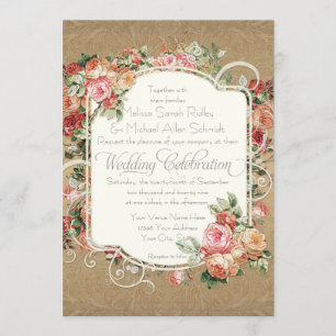 Invitation Vintage Rose d'antiquité Floral Bouquet Mariage of