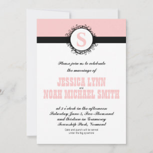 Invitation Vintage rose et noir Monogramme Mariage ou toute c