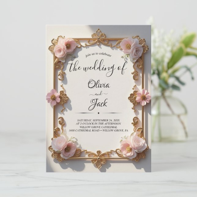 Invitation Vintage Rose Gold Frame (Debout devant)