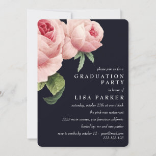 Invitation Vintage Rose Rose Blue Graduation