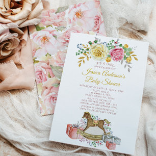 Invitation Vintage Rose Rose Floral Rocse Baby shower Cheval