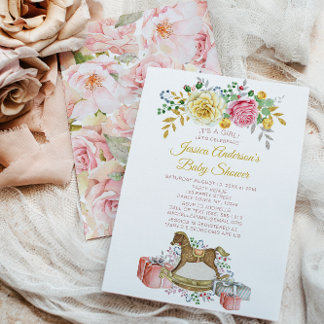 Invitation Vintage Rose Rose Floral Rocse Baby shower Cheval