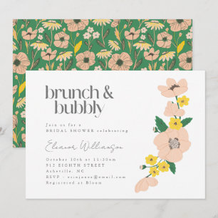 Invitation Vintage Rose Vert Floral Brunch Bulles Shower