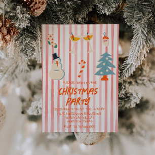Invitation Vintage Rouge Illustré Fête de Noël triée