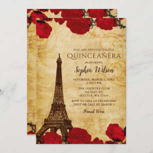 Invitation Vintage Russe Rose Tour Eiffel Quinceañera
