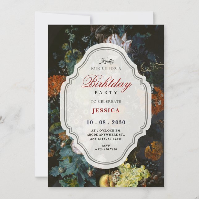 Invitation Vintage rustic floral bouquet art birthday (Devant)