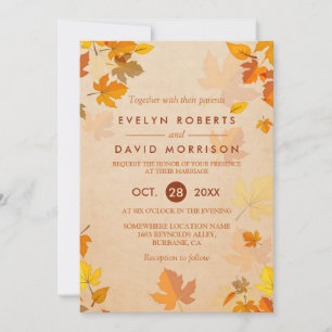 Invitation Vintage Rustic Gold Automne quitte Mariage officie
