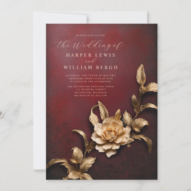 Invitation vintage rustique 3d mariage de feuillage métalliqu (Devant)