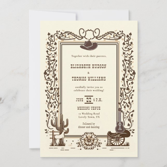 Invitation Vintage rustique Cowboy Mariage Western Frame (Devant)