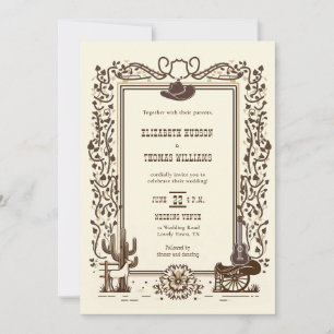 Invitation Vintage rustique Cowboy Mariage Western Frame