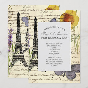 Invitation vintage rustique française tour Eiffel Paris Fête