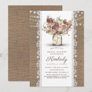 Invitation Vintage rustique Mason Jar Burlap Fête des mariées