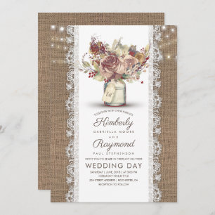 Invitation Vintage rustique Mason Jar   Mariage Burlap