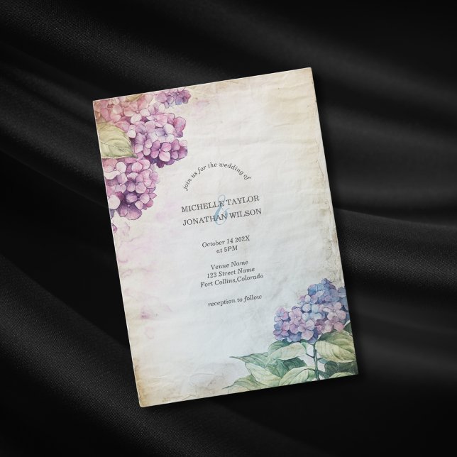 Invitation Vintage Rustique Pastel Hydrangea Flower (Pastel Hydrangea vintage paper)