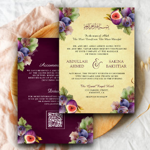 Invitation Vintage Rustique violet Figues QR Code Mariage mus