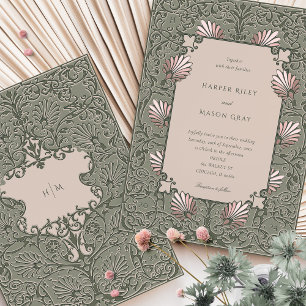 Invitation Vintage Sage Green Dusty Mariage rose
