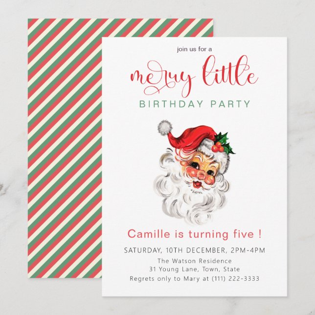 Invitation  Vintage Santa Holiday Birthday (Devant / Derrière)