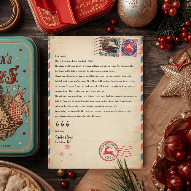 Invitation Vintage Santa Letter Template | Personalized North (Créateur téléchargé)
