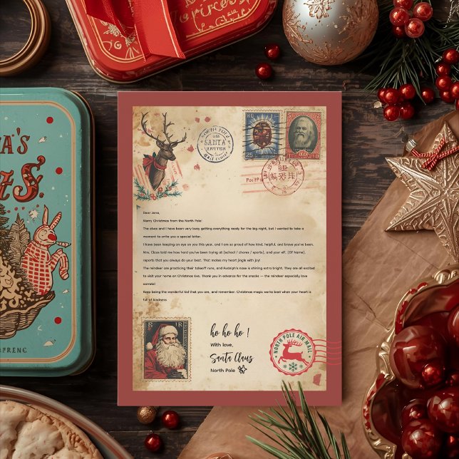 Invitation Vintage Santa Letter Template | Retro North Pole  (Créateur téléchargé)