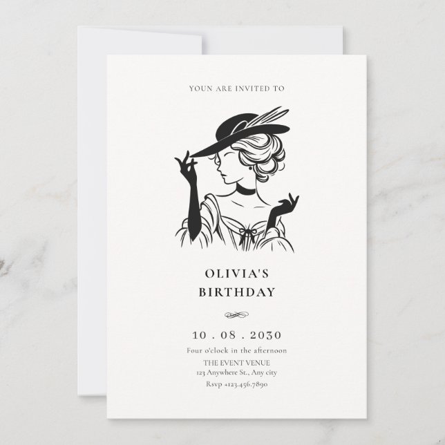 Invitation Vintage sassy dame élégant anniversaire (Devant)