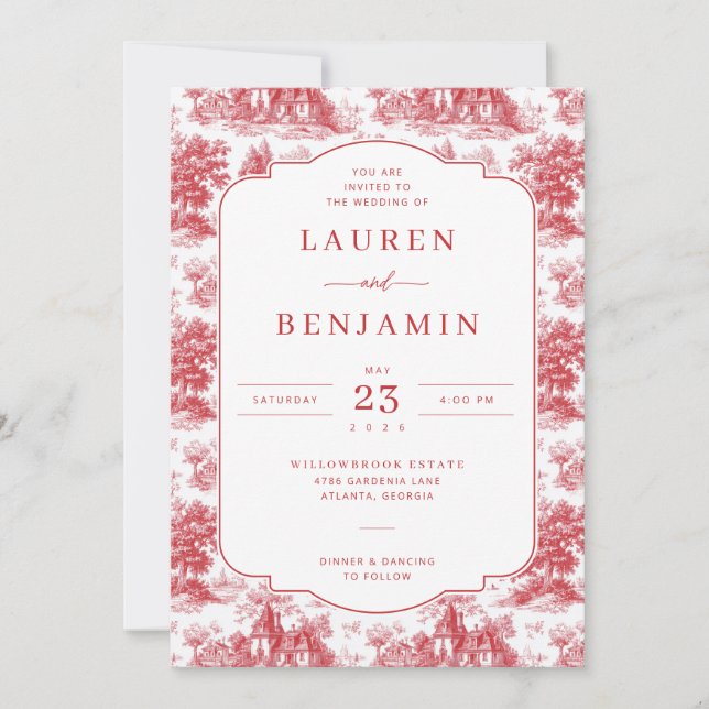 Invitation Vintage Scarlet Château Wedding (Devant)