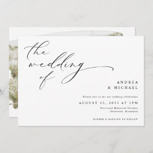 Invitation Vintage Script Romantique Photo Mariage horizontal