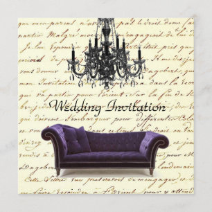 Invitation vintage scripts paris chandelier mariage