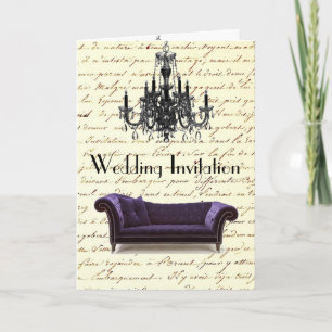 Invitation vintage scripts paris chandelier mariage