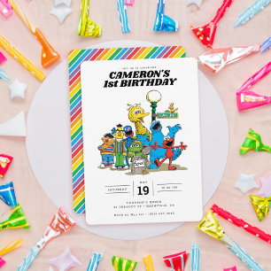 Invitation Vintage Sesame Street Caractères 1er anniversaire