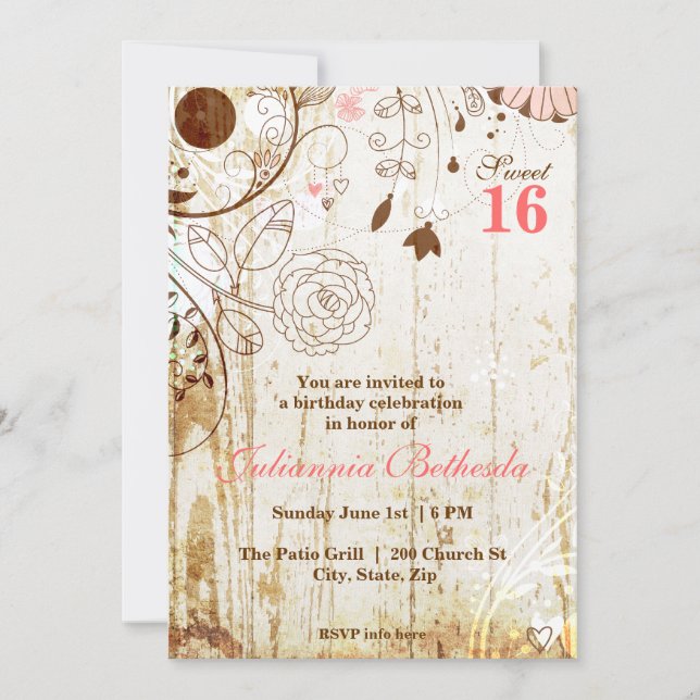 Invitation Vintage Shabby Chic Floral pour un Swee (Devant)