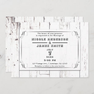 Invitation Vintage Shabby Chic Swirl Blanc Barre Mariage