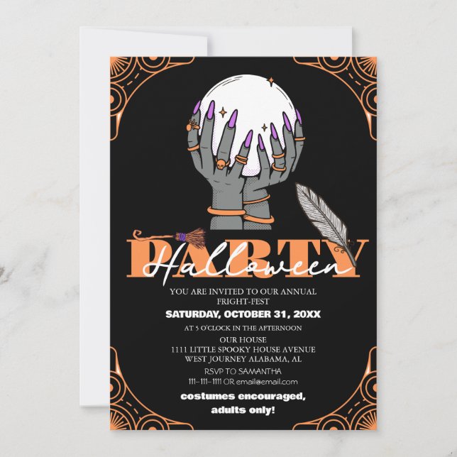 Invitation vintage simple costume d'halloween éffrayant (Devant)
