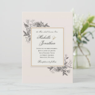 Invitation Vintage simple main tiré Floral Mariage chrétien