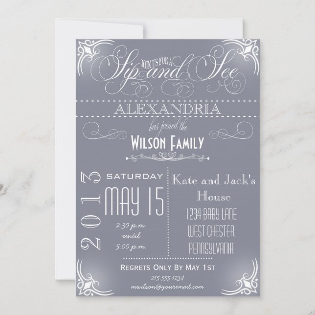 Invitation Vintage Sip and See (Devant)