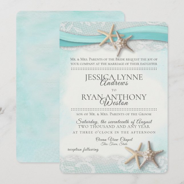 Invitation Vintage Starfish Tropical Beach Rustique (Devant / Derrière)