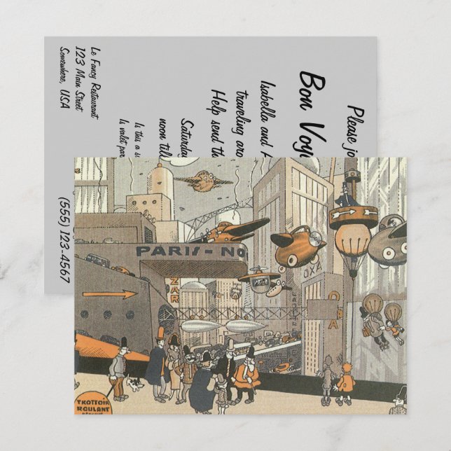 Invitation vintage Steampunk Bon Voyage (Devant / Derrière)