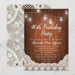 Invitation Vintage String Light Mason Jar 40e fête d'annivers