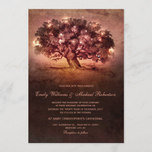 Invitation Vintage String Lights Oak Tree Mariage campagnard