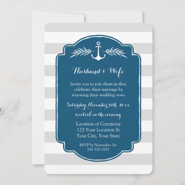 Invitation Vintage Stripes Mariage Vow Renouvellement Invitat (Dos)