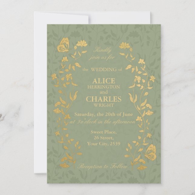 Invitation Vintage style Sage Green Mariage (Devant)