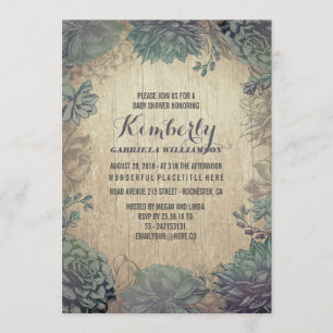 Invitation Vintage Succulents Baby shower rustique