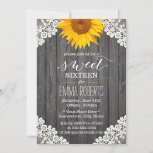 Invitation Vintage Sweet 16 Tournesol rustique Lâché Grange B