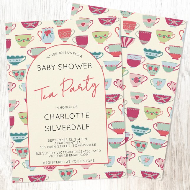 Invitation Vintage Tea Party Baby Shower (Vintage modern tea party baby shower invitation with custom text)