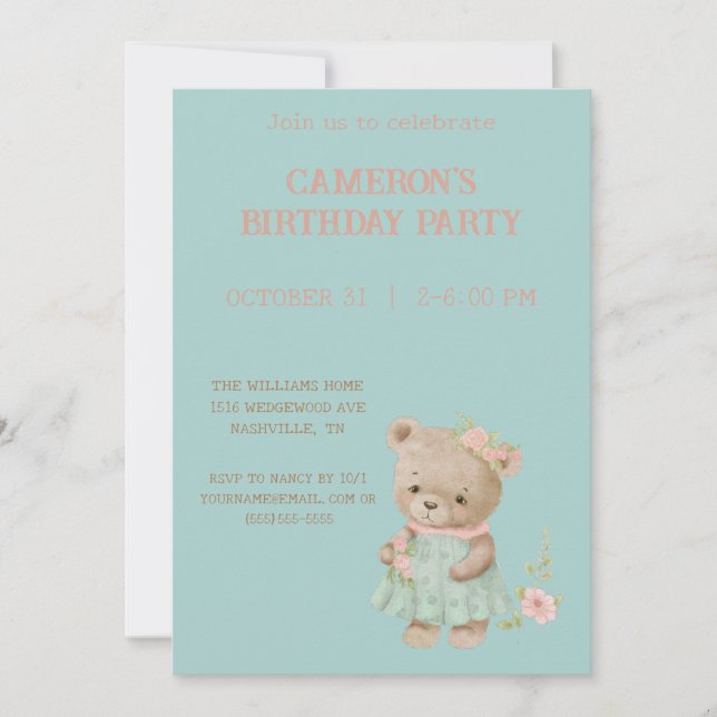 Invitation Vintage Teddy Bear Anniversaire (Devant)