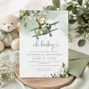 Invitation Vintage Teddy Bear Avion Baby Shower
