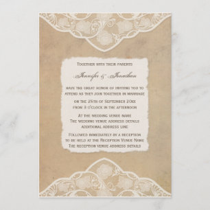 Invitation Vintage toile, papier & dentelle Look Mariage Invi