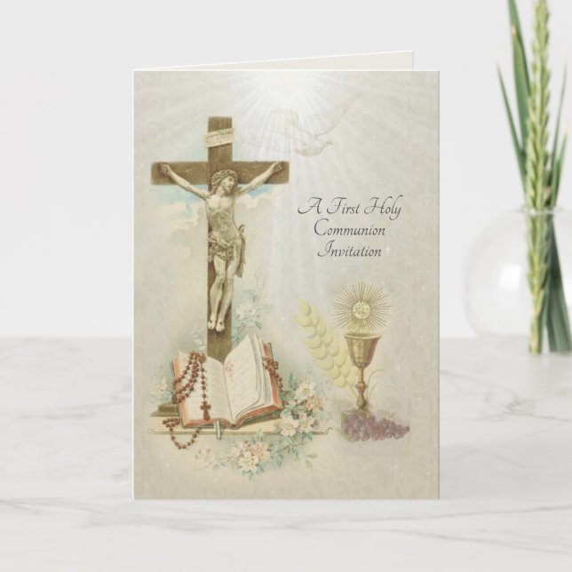 Invitation vintage traditionnelle catholique commu (Devant)